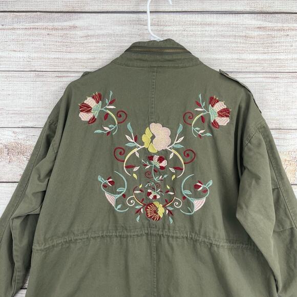 En Creme Floral Embroidered Military Jacket Women's Size‎ Medium Green - Picture 4 of 14